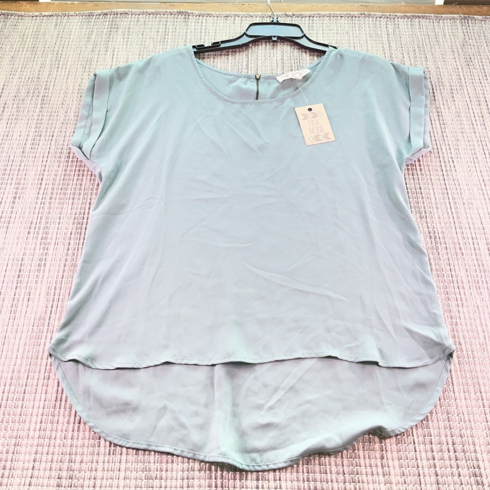 Pink Rose Western Sage Blouse Women Large NWT High Low Zipper Back PS720678